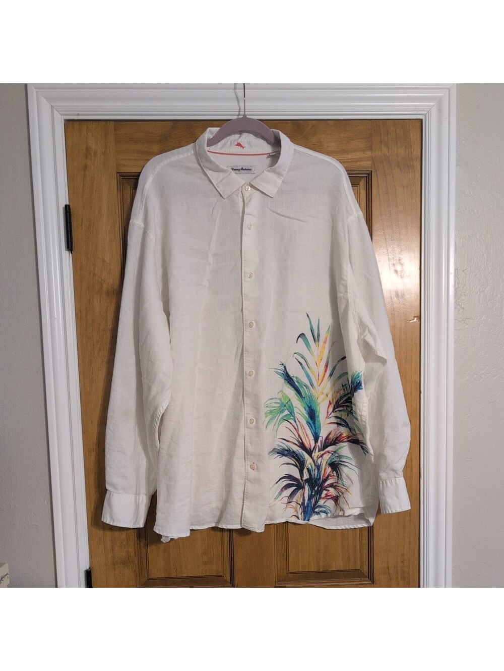 Tommy Bahama Linen Blend Firework Fronds Hawaiian Button Shirt Mens 2xl Big Tall